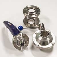 Sanitary fittings and valves for wine pumps