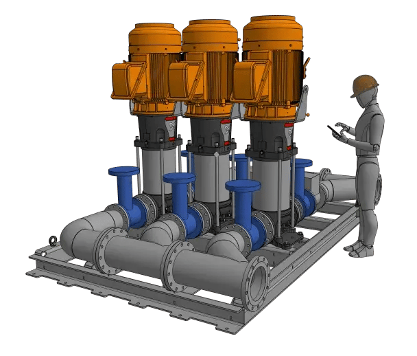 Custom water pump skid with vertical multistage pumps