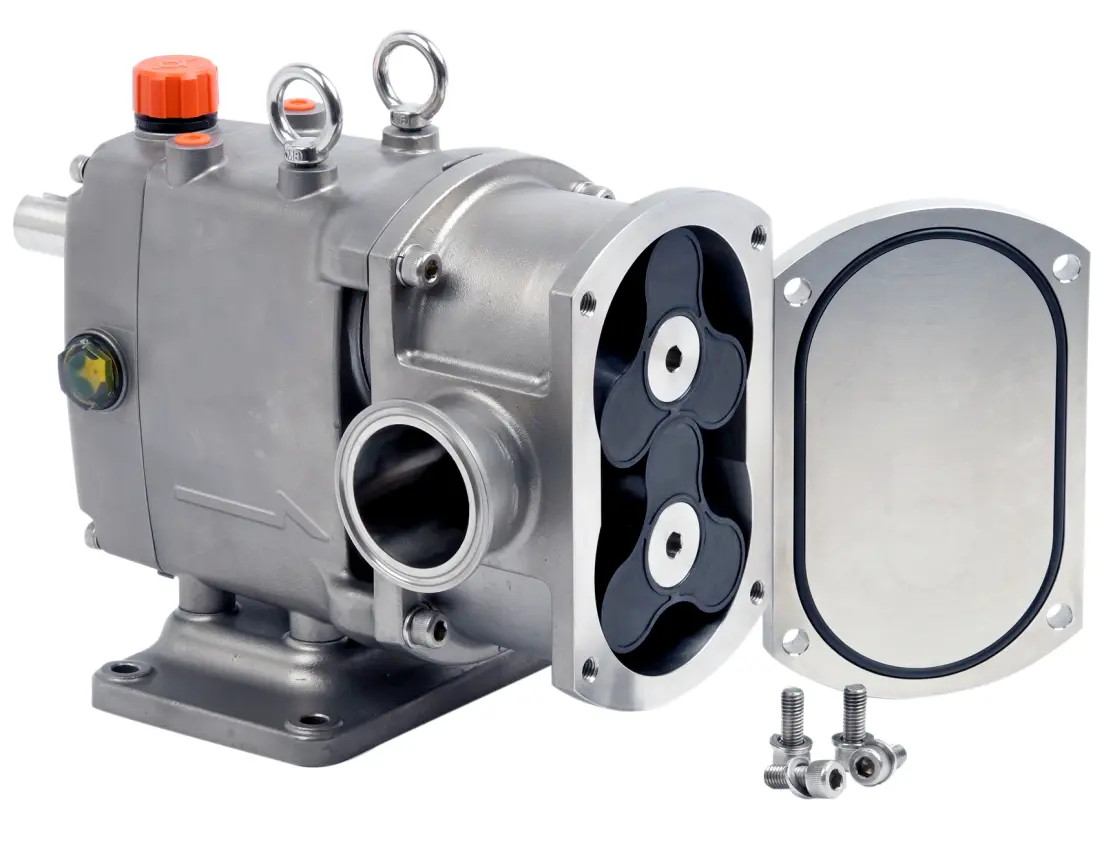 Rotary lobe pump with rubber rotors packo